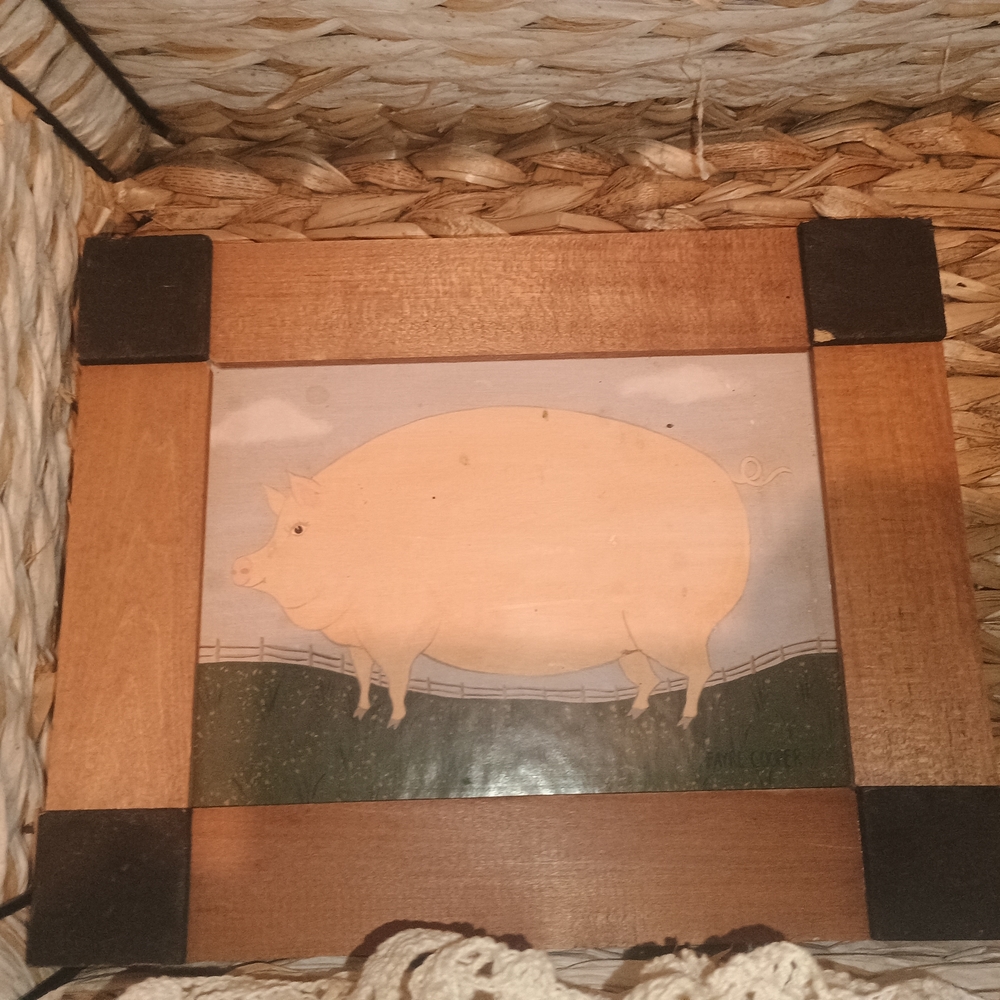 Wooden Framed Pig Art